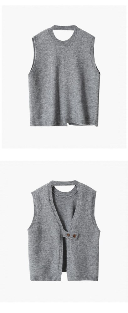 College Style Open Back Sweater Knit Vest Ladies Solid Pullover Sleeveless