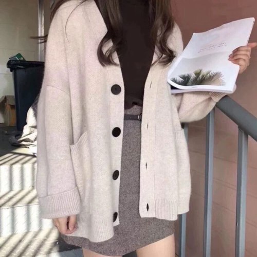 2021 Autumn Women Sweater Cardigans Casual Loose Solid Sweater Button Pocket Long Sleeve Knit Cardigans Women Tops Streetwear