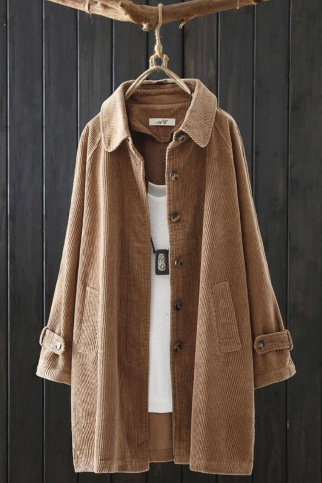 Fall 2021 new plus size corduroy long-sleeved women's mid-length loose corduroy retro literary cardigan jacket s576