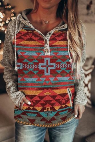 2021 Ethnic Style Autumn And Winter Print Pullover Long-Sleeved All-Match Small Sweater Hoodies