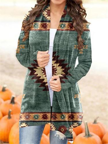 Women New Fashion Aztec Printed Long Sleeved Casual All-match Cardigans Halloween-themed Floral Cardigan