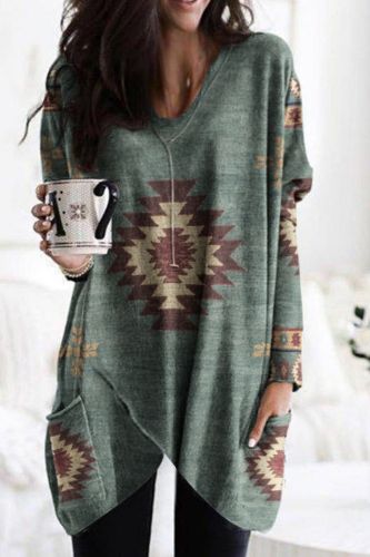 2021 Autumn And Winter New Product Western Ethnic Style Print All-Match Mid-Length Sweater Hoodies