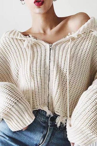 Women Zipper Sweater Coat Knitted Hooded Tassel Knitted Jacket Cardigan Sweater Fashion Solid Hole Street Clothing Soft Warm