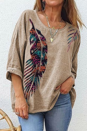 Loose Pullover All-Match Ethnic Style Printed T-Shirt