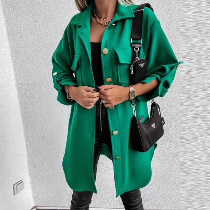 Autumn Winter Long Jacket Outerwear Office Lady Adjusted Long Sleeve Solid Shirt Coat Women Casual Single-Breasted Cardigan Tops