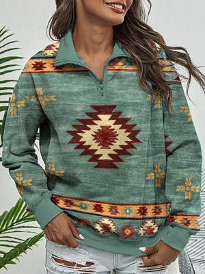 2021 Autumn Women Clothing Tops Sweatershirt Indie Folk Print Drawstring Pocket Hoodies