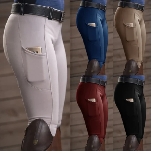 Women Sports Running Pants Mid Waist Equestrian Trousers Solid Color Skinny Horse Riding Sports Pants