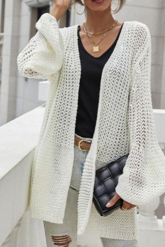 2021 Autumn And Winter Temperament Pure Color Knitted Cardigan Jacket Trumpet Sleeve Sweater Blouse Street Korean Style