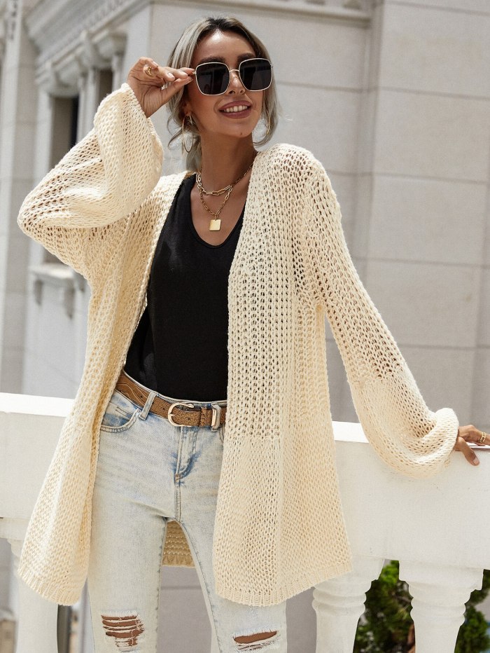 Temperament Pure Color Knitted Korean Style Cardigan