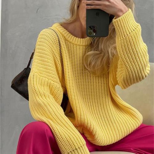 Loose Autumn Sweater Long Sleeve Casual Loose Pullovers Tops O-Neck Solid Colors Elegant Knitted Sweater Thickening Women Jumper