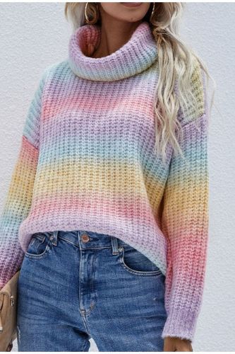Rainbow Turtleneck Sweaters Women's Pullovers Fashion Tie Dye Colorful Winter Jumper Knitwear Casual Loose Sweet Ladies Outfits