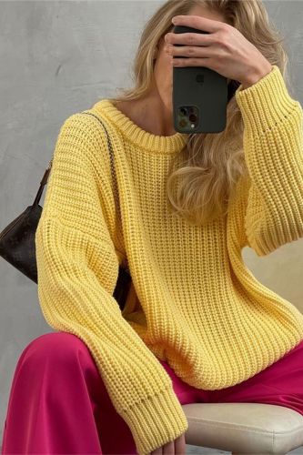 Loose Autumn Sweater Long Sleeve Casual Loose Pullovers Tops O-Neck Solid Colors Elegant Knitted Sweater Thickening Women Jumper