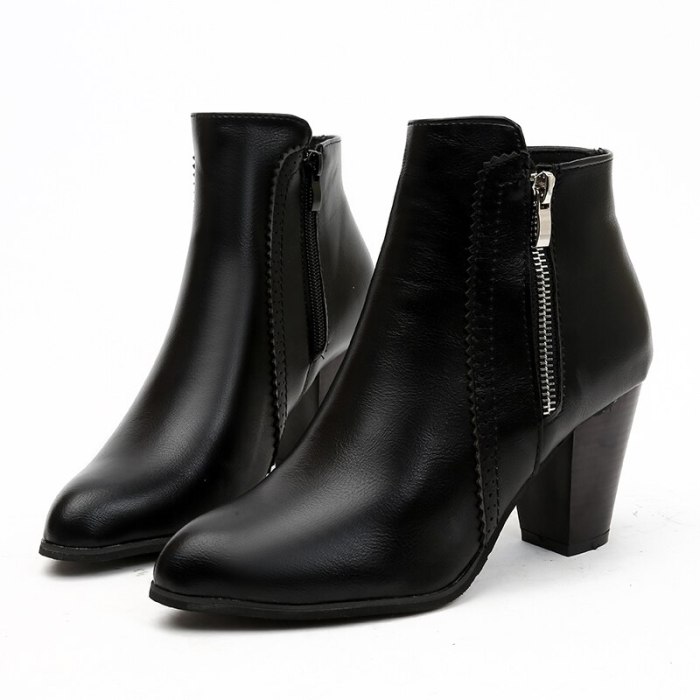 2021 Women Ankle Boots Fashion PU Leather Boots High heel 8cm Ladies Shoes Side Zipper Short Boots for Women Shoes 43