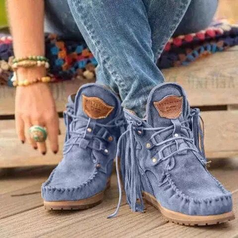 Winter Women Ankle Boots British Style Tube Frosted Tassel Boots Pop Tide Lace-Up Boho Boots Women Cowboy Shoes Botas Mujer