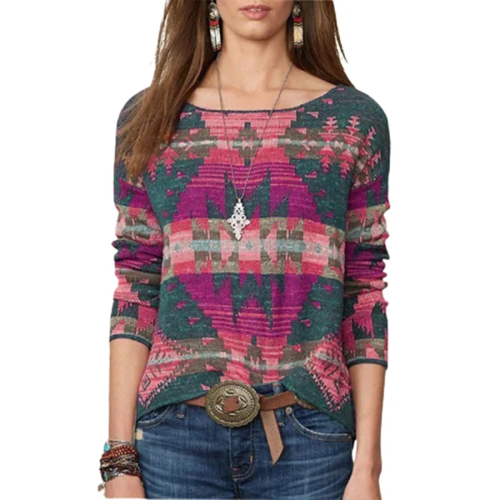 Ethnic Style Knit Graphic Print  Sweaters