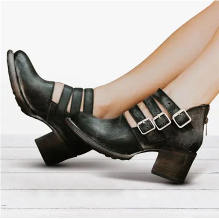 Winter 2021 Women's Boots Round Head Zipper Buckle High-heeled Women's Boots Short Boots Women Shoes Mujer Ankle Shoes