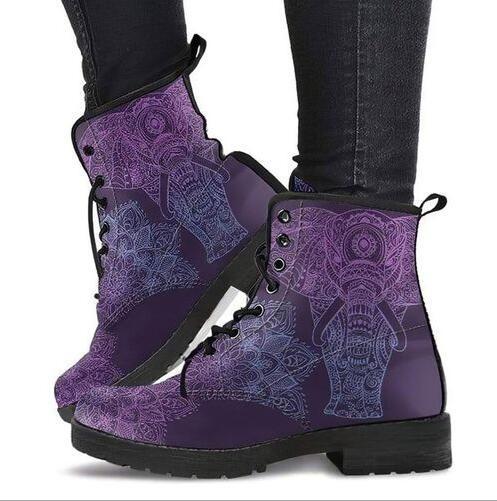 Martin Boots Women's Autumn and Winter 2021 Fashion Women's Tooling Boots Skull and Flower Print High-top Boots Ladies