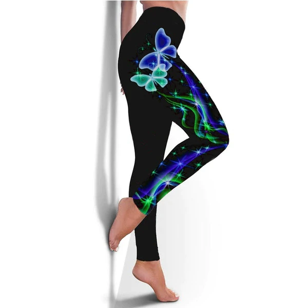Butterfly print plus size yoga leggings High waist gym workout sport pants femme Fitness elastic seamless tights trousers