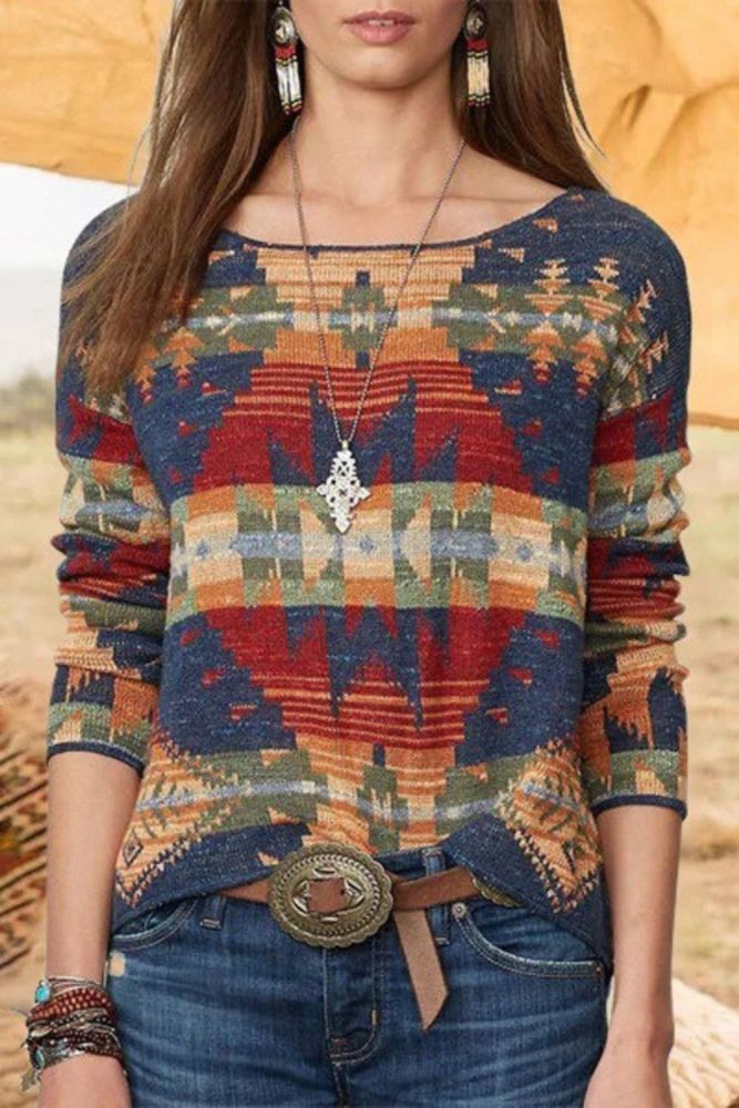 Ethnic Style Knit Graphic Print  Sweaters