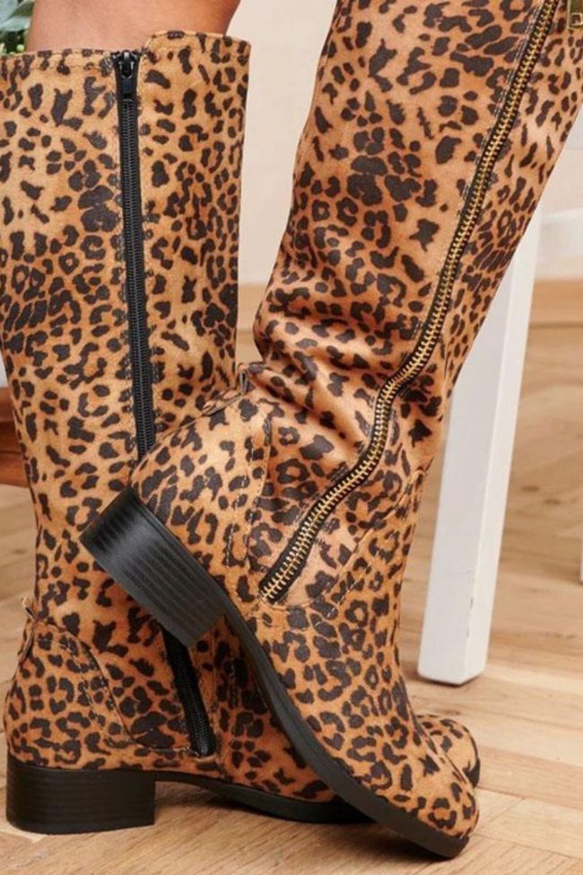 2021 Side Zipper Plus Size High Top Rider Boots Leopard Print Boots