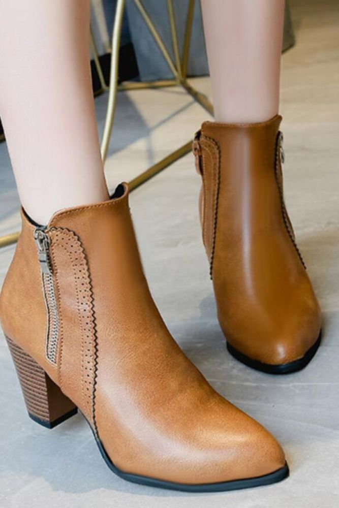 2021 Women Ankle Boots Fashion PU Leather Boots High heel 8cm Ladies Shoes Side Zipper Short Boots for Women Shoes 43
