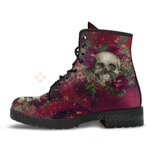 Digital Print Autumn Lady High Top Skull Pattern  Boot 2021 British PU Women's Fashion Work Boots