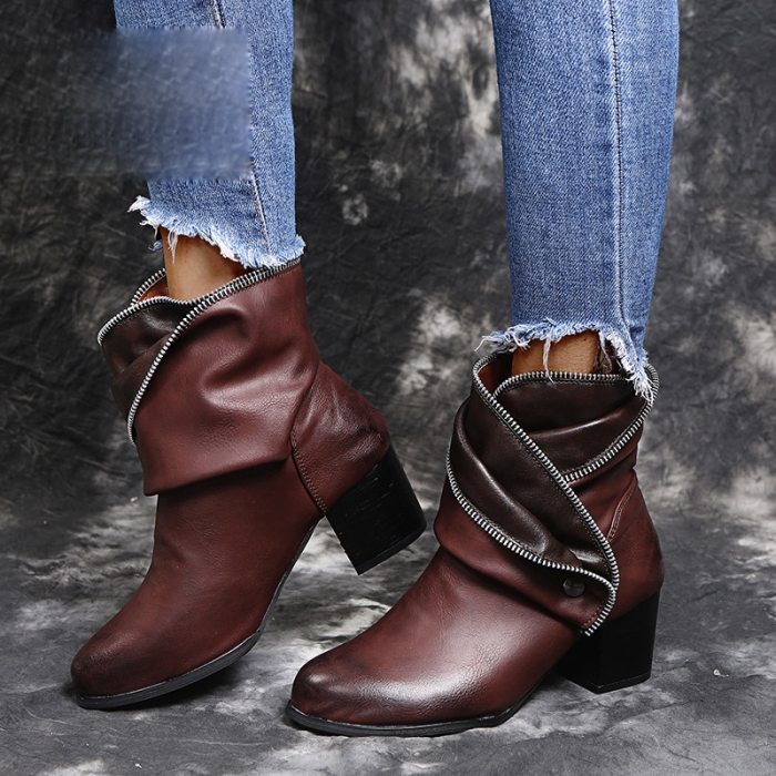 women ankle boots high heels pumps shoes woman booties vintage PU leather matin shoe chaussures femme zapatos mujer sapato NH142