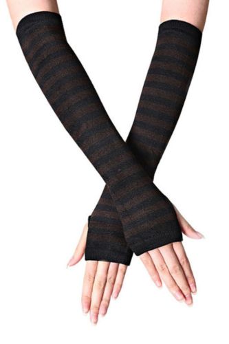 Women Fashion Lady Striped Elbow Gloves Warmer Knitted Long Fingerless Gloves Elbow Mittens Christmas Accessories Gift