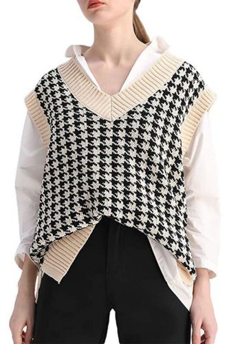 Girls V-Neck Knitted Sweater Women Thicken Sweater Autumn Winter Korean Loose Vintage Sweater Vest Sleeveless Pullover Sweater