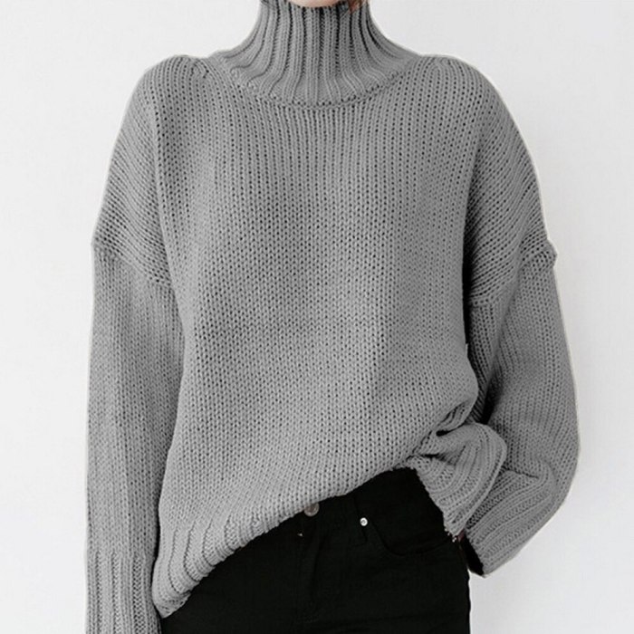 Autumn Winter Women Knitted Turtleneck Sweater 2021 Casual Ribbed Pullover Sweater Jumpers Batwing Long Sleeve Loose Tops Femme