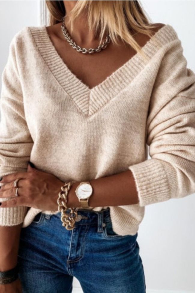 Casual V Neck Loose Knitted Sweater