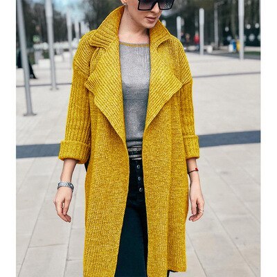 2021 Autumn Winter Casual Loose Fashion Knit Top Lapel Solid Color Warm Long Sleeve Sweater Women Sweaters Jacket