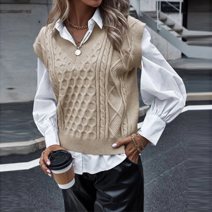 Women Solid Korean Style Knitted V-Neck All-match Sweater Vest