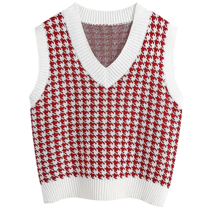 Women Casual Turtleneck Pink Knitted Sweater Vest