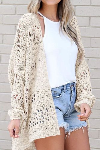 Women Solid Color Casual V-neck Loose Knit Cardigan