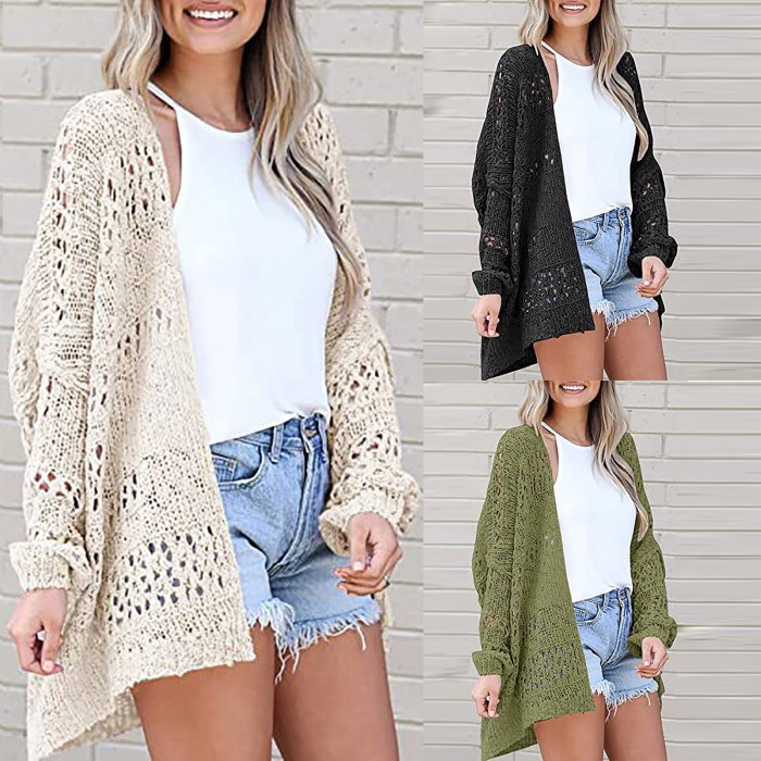 Women Thin Loose Sweater Coat Solid Color Casual V-neck Sweater Loose Knit Cardigan Tops 2021