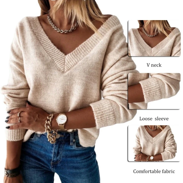 Casual V Neck Loose Knitted Sweater