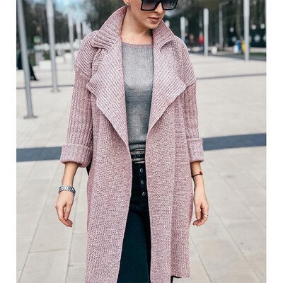 2021 Autumn Winter Casual Loose Fashion Knit Top Lapel Solid Color Warm Long Sleeve Sweater Women Sweaters Jacket
