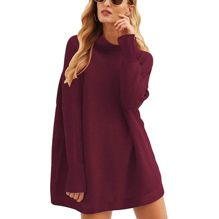 Autumn Winter Fashion Turtleneck Long Sleeve Women Sweatshirt Dress 2020 New 11 Color Loose Ladies Mini Dress Knitwear Pullover