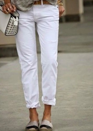 White Casual Solid Pants