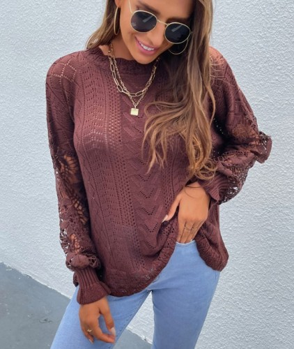 Women's Casual Round Neck Long Sleeve Pure Color Loose Sweater