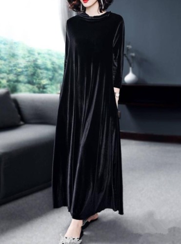 Stand Collar Elegant Maxi Dress Spring Winter velvet Dress