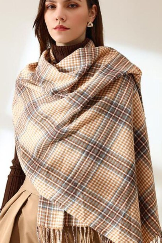 Classic Scarves and Shawls Winter Plaid Double-sided Imitation Cashmere Scarf Women Thick Blanket Pashmina Foulard  Neckerchief