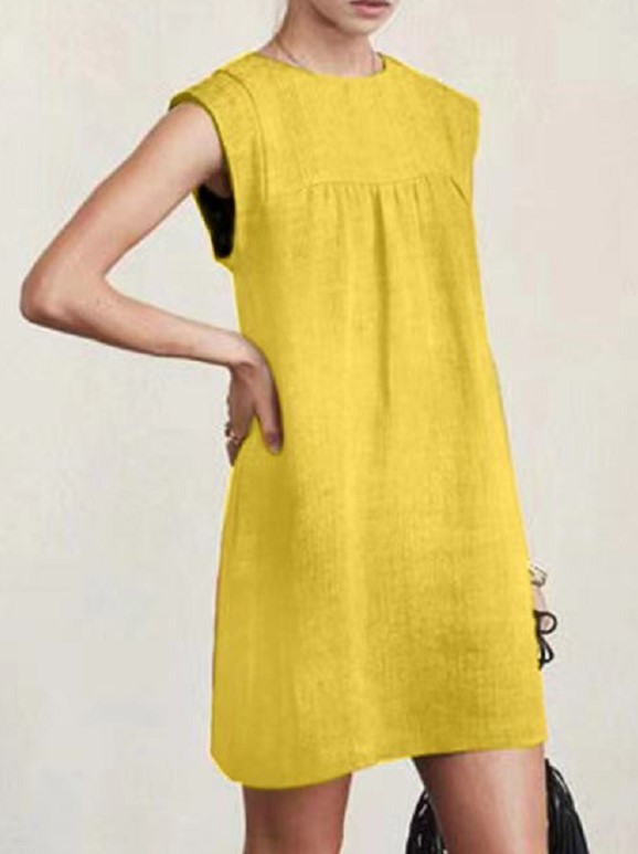 2021 Spring and Summer Hot Loose Women's Casual Linen Cotton Linen Solid Color Dress Woman Dress