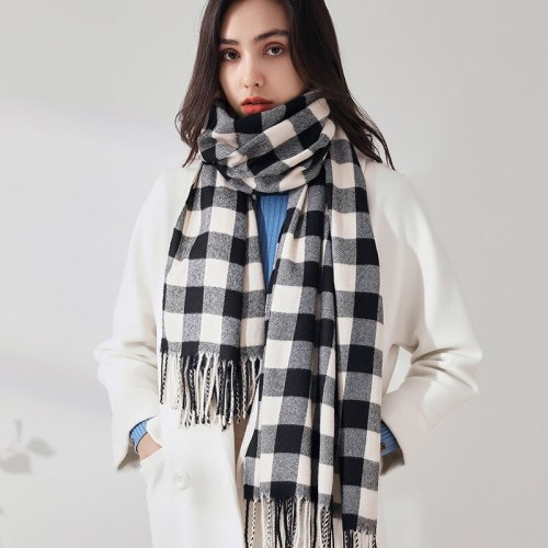 Plaid Scarf Winter Warm Cashmere Women Long Pashmina Foulard Female Scarves Tassel Shawl And Wraps 2021 Design