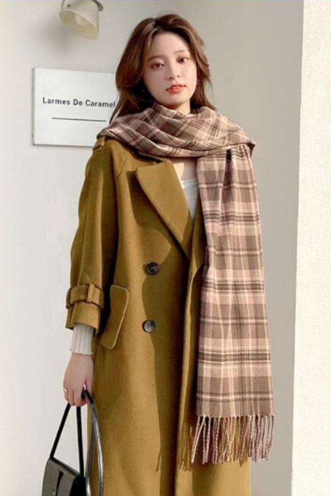 Plaid Scarf Winter Warm Cashmere Women Long Bandana Pashmina Foulard Female Scarves Tassel Shawl And Wraps 2021 Design