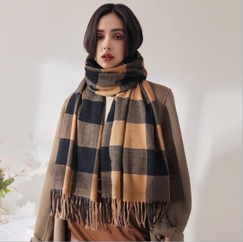 2021 Imitation cashmerePlaid women's scarf autumn and winter new fashion,warm and thickened outer Cape scarf women winter