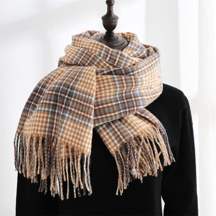 Classic Scarves and Shawls Winter Plaid Double-sided Imitation Cashmere Scarf Women Thick Blanket Pashmina Foulard  Neckerchief