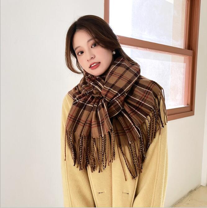 Plaid Scarf Winter Warm Cashmere Women Long Bandana Pashmina Foulard Female Scarves Tassel Shawl And Wraps 2021 Design
