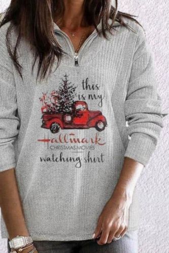 Women Stand Collar Half Zipper Christmas Truck Gift Printing Long Sleeve Pullovers Hip Hop Casual Loose Sweatshirt 5XL